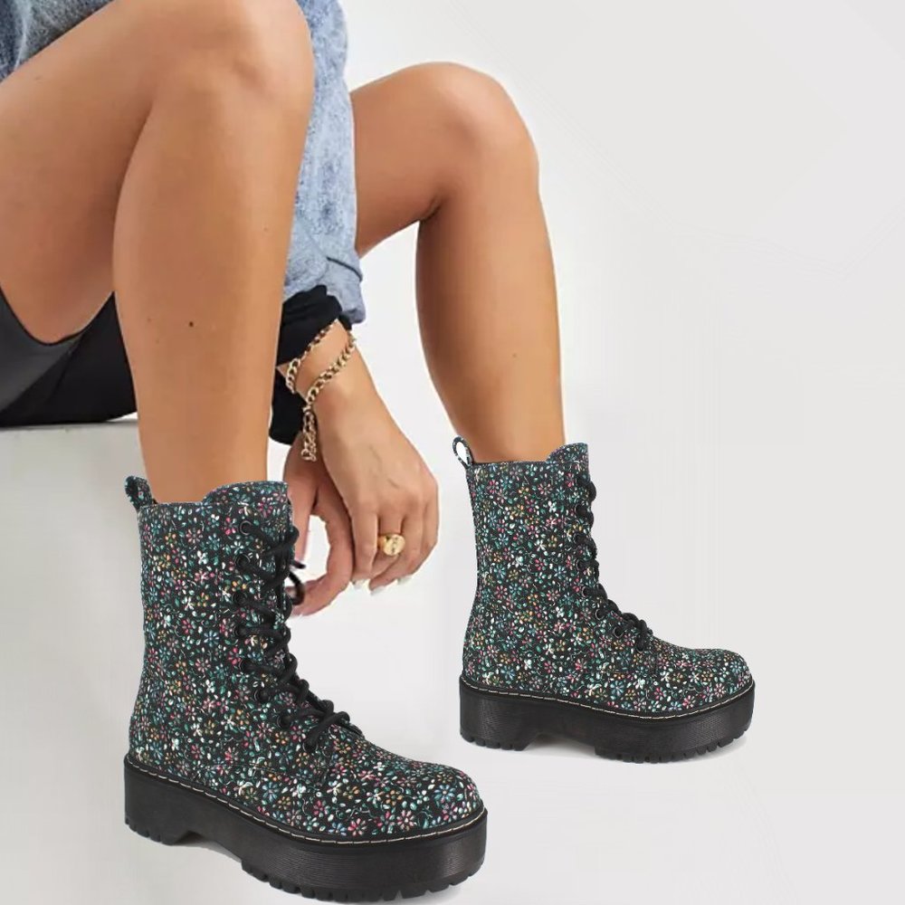 👢Printed Platform Boots NEW Lace Up Hightop shoes